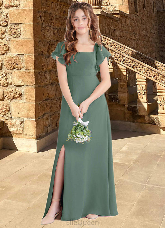 Margaret A-Line Bow Chiffon Floor-Length Junior Bridesmaid Dress Eucalyptus DGP0022847