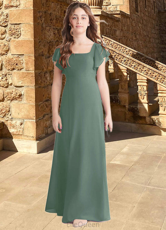 Margaret A-Line Bow Chiffon Floor-Length Junior Bridesmaid Dress Eucalyptus DGP0022847