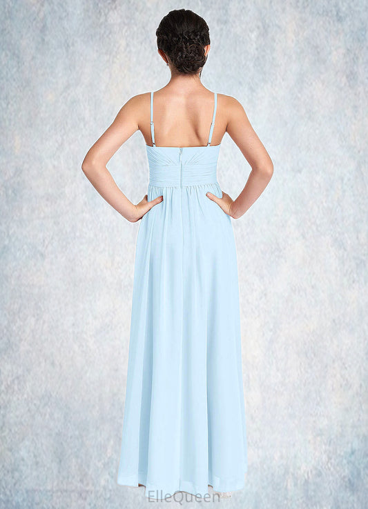 Moriah A-Line Ruched Chiffon Asymmetrical Junior Bridesmaid Dress Sky Blue DGP0022848