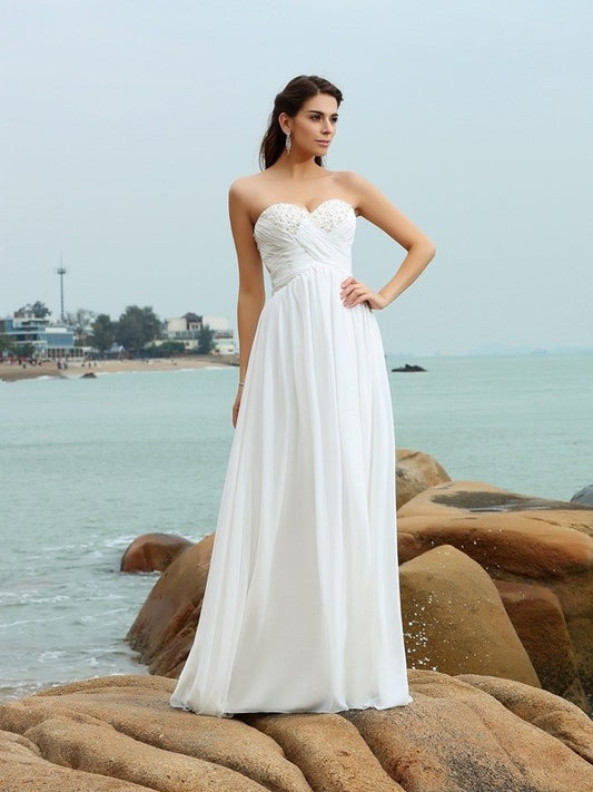 Sweetheart Long Sleeveless Chiffon A-Line/Princess Beading Beach Wedding Dresses