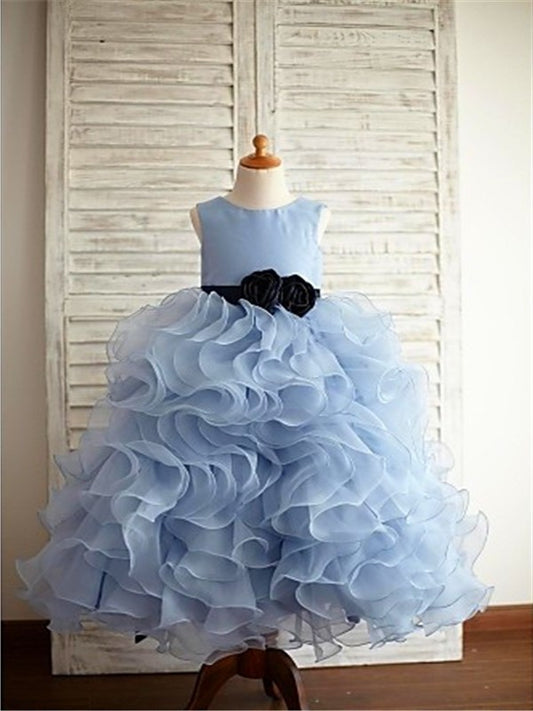 Ball Organza Sleeveless Ruffles Floor-Length Gown Scoop Flower Girl Dresses