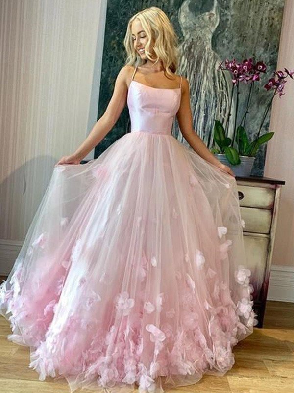 Bateau Tulle Applique A-Line/Princess Floor-Length Sleeveless Dresses