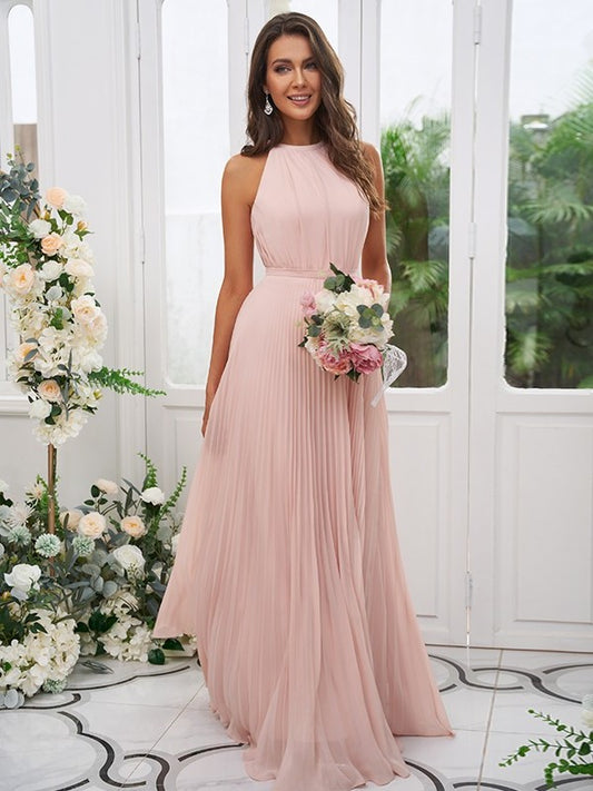 Chiffon Ruffles Halter Sleeveless A-Line/Princess Floor-Length Bridesmaid Dresses