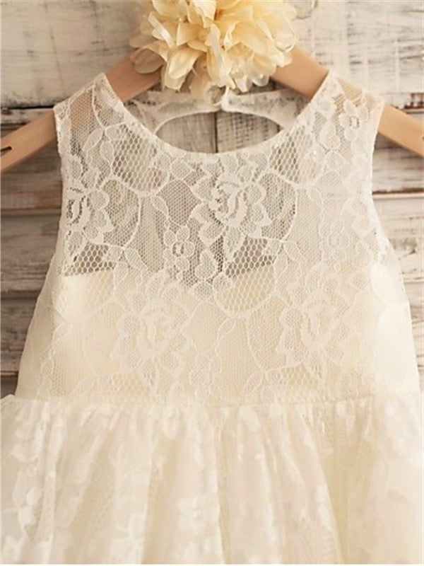 Sleeveless A-line/Princess Ankle-Length Scoop Lace Flower Girl Dresses