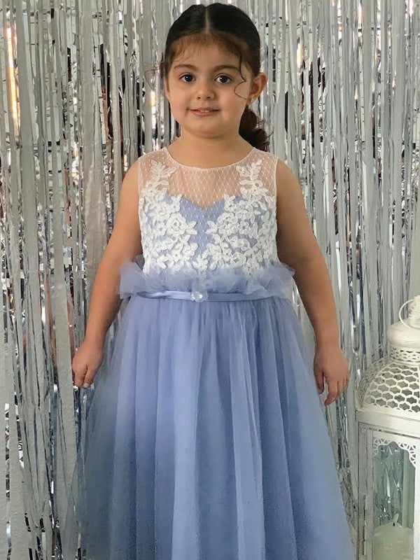 Knee-Length Sleeveless A-Line/Princess Tulle Scoop Lace Flower Girl Dresses