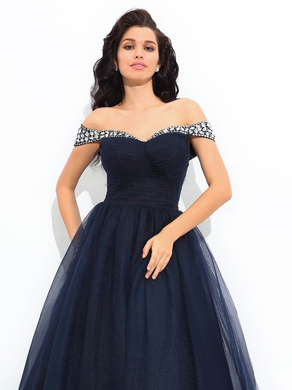 Off-the-Shoulder Gown Sleeveless Long Ball Beading Net Quinceanera Dresses