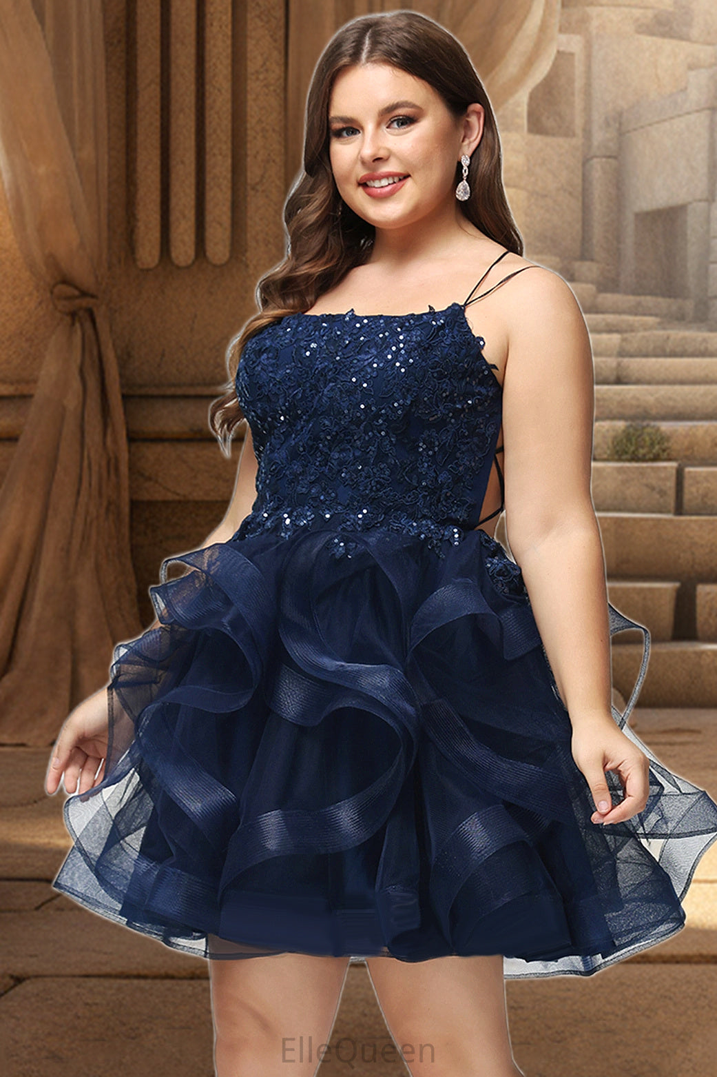 Rylee Ball-Gown/Princess Scoop Short/Mini Lace Tulle Homecoming Dress With Sequins DGP0020510