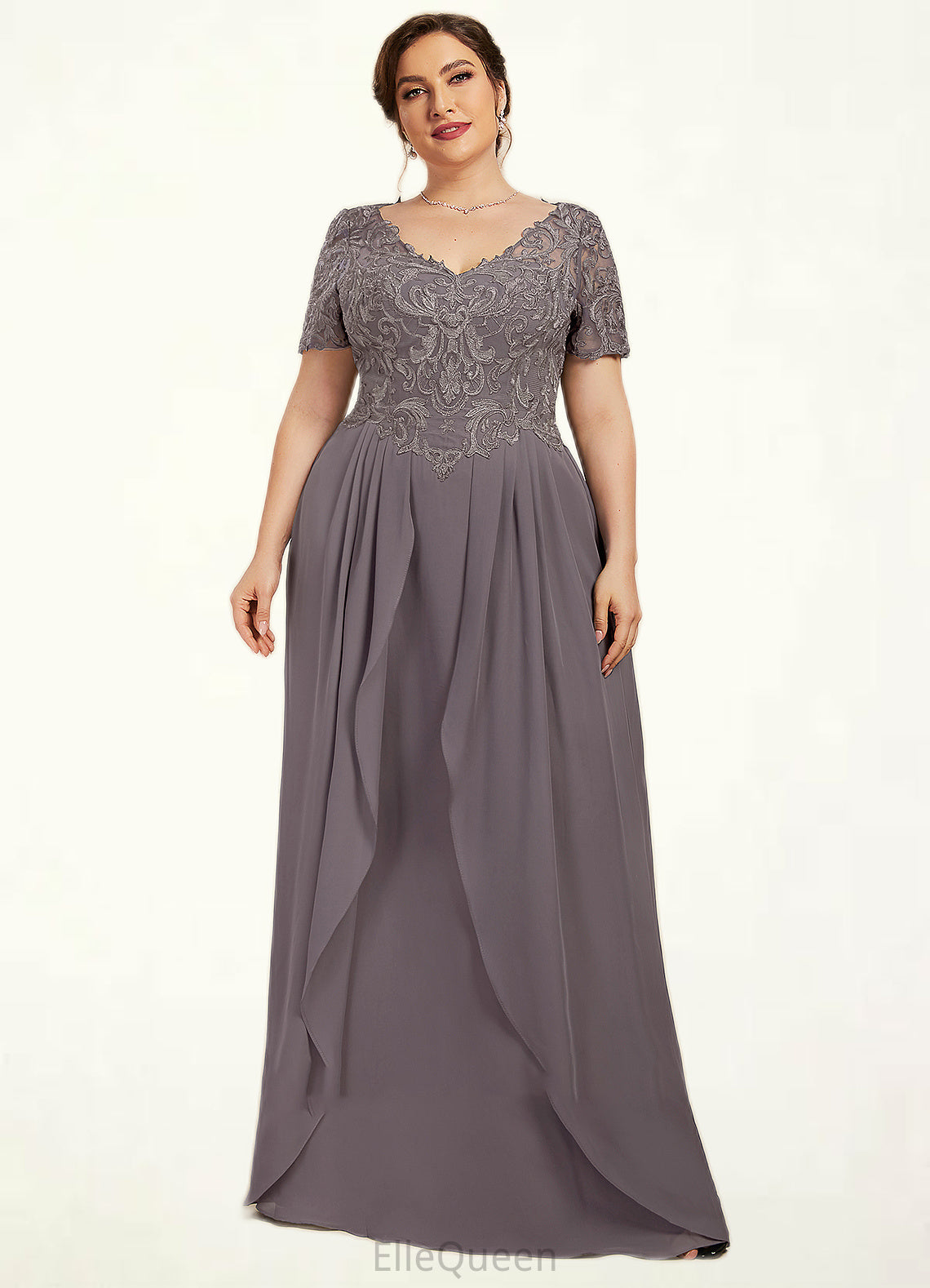 Jaden A-line V-Neck Floor-Length Chiffon Lace Mother of the Bride Dress DG126P0014532