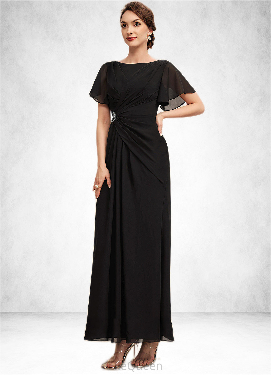 Bella A-Line Scoop Neck Ankle-Length Chiffon Mother of the Bride Dress With Ruffle Beading DG126P0014533