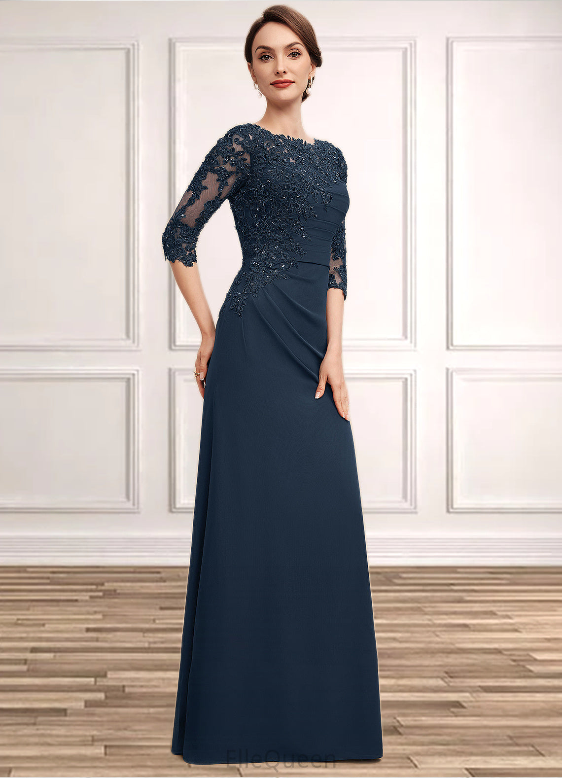 Allison A-Line Scoop Neck Floor-Length Chiffon Lace Mother of the Bride Dress With Ruffle Beading Sequins DG126P0014536