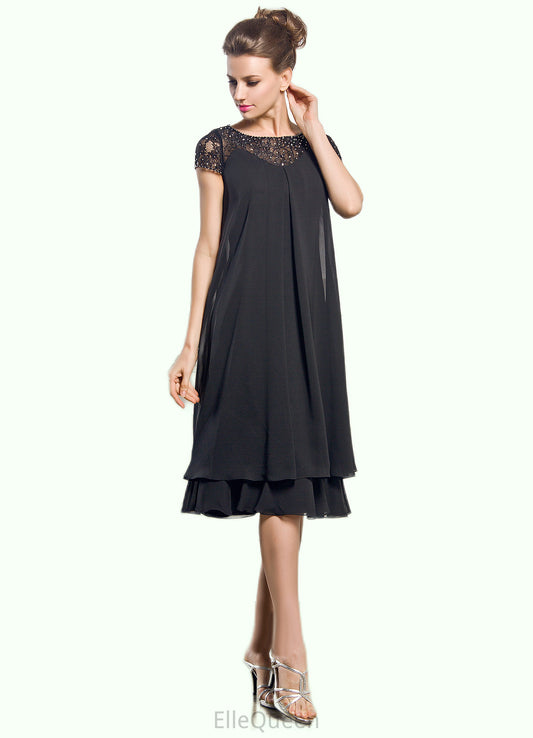 Emerson Empire Scoop Neck Knee-Length Chiffon Mother of the Bride Dress With Beading Sequins DG126P0014537
