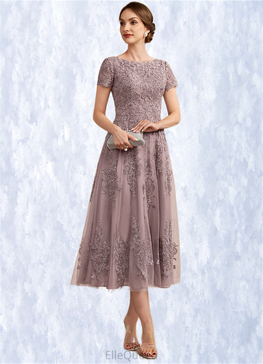 Cora A-Line Scoop Neck Tea-Length Tulle Lace Mother of the Bride Dress DG126P0014538