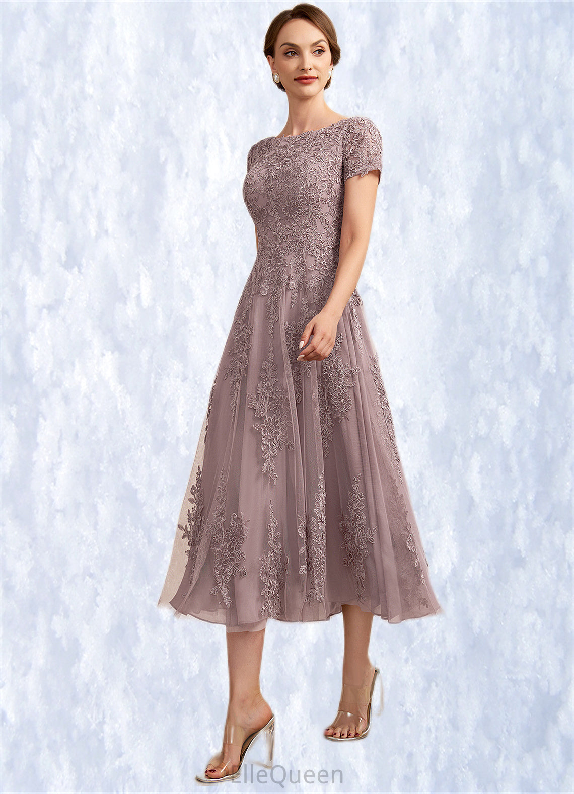 Cora A-Line Scoop Neck Tea-Length Tulle Lace Mother of the Bride Dress DG126P0014538