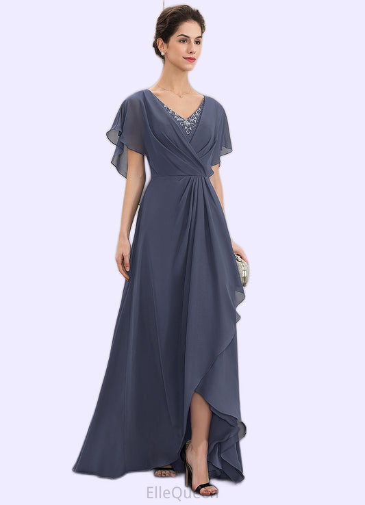 Helen A-Line V-neck Asymmetrical Chiffon Mother of the Bride Dress With Beading Sequins DG126P0014541