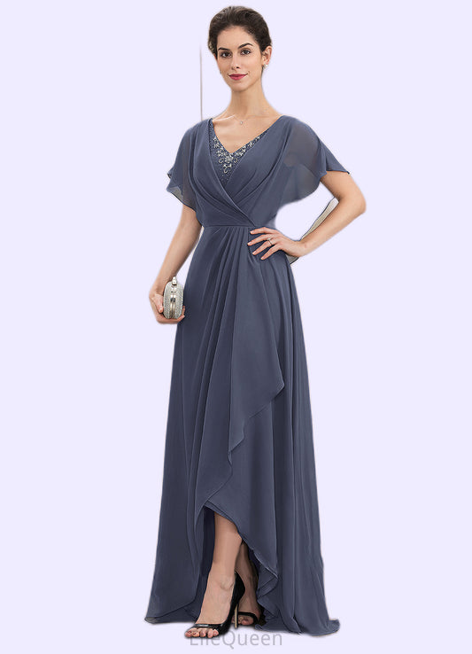 Helen A-Line V-neck Asymmetrical Chiffon Mother of the Bride Dress With Beading Sequins DG126P0014541