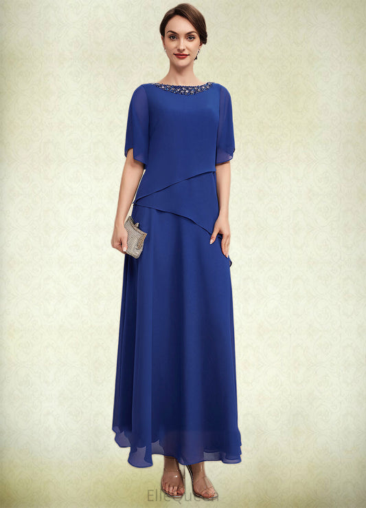 Elsie A-Line Scoop Neck Ankle-Length Chiffon Mother of the Bride Dress With Beading DG126P0014544