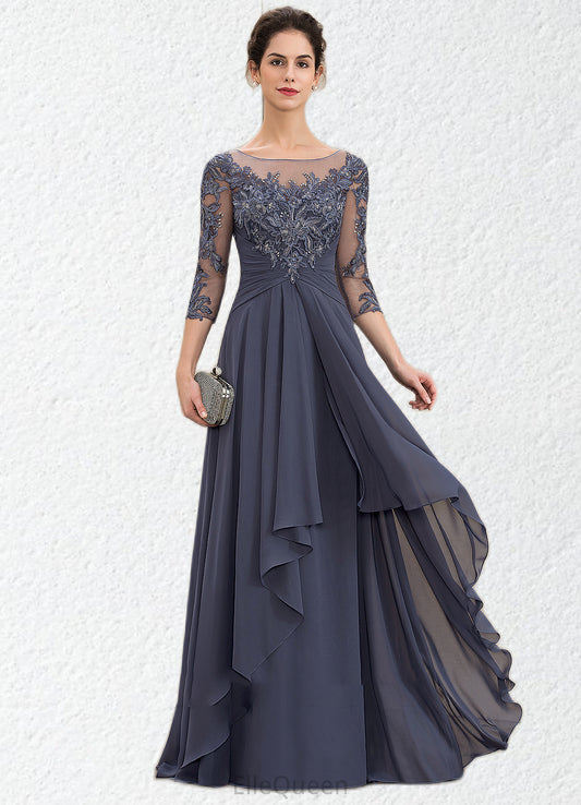 Millicent A-Line Scoop Neck Floor-Length Chiffon Lace Mother of the Bride Dress With Cascading Ruffles DG126P0014550