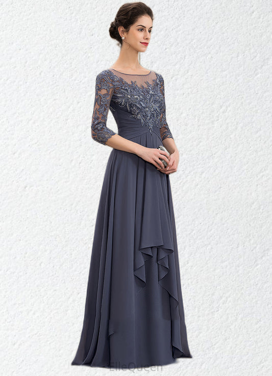 Millicent A-Line Scoop Neck Floor-Length Chiffon Lace Mother of the Bride Dress With Cascading Ruffles DG126P0014550