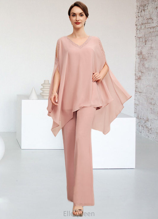 Hope Jumpsuit/Pantsuit V-neck Floor-Length Chiffon Mother of the Bride Dress With Beading DG126P0014560