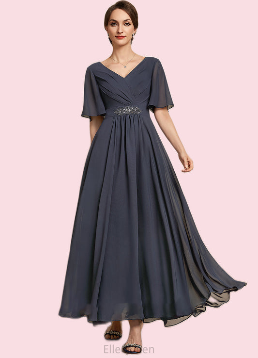 Tiana A-Line V-neck Ankle-Length Chiffon Mother of the Bride Dress With Ruffle Beading Sequins DG126P0014564
