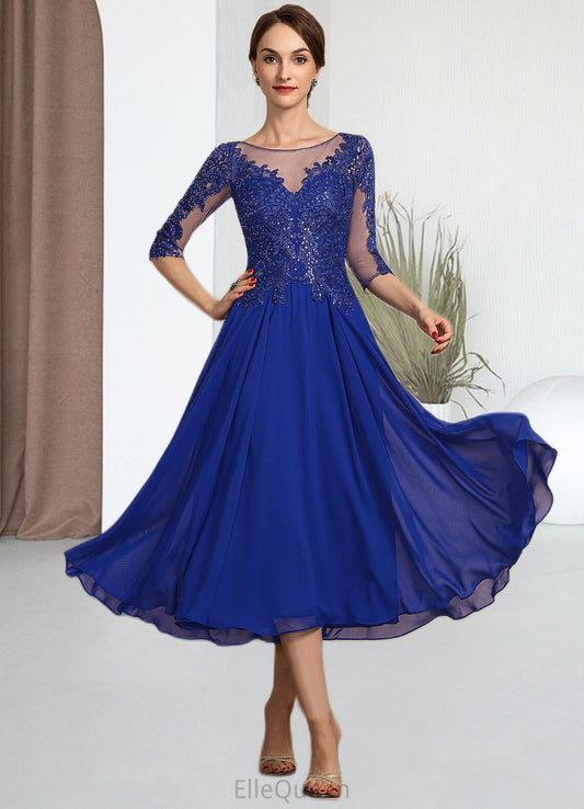 Peyton A-Line Scoop Neck Tea-Length Chiffon Lace Mother of the Bride Dress With Sequins DG126P0014565