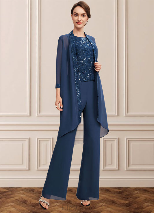 Nancy Jumpsuit/Pantsuit Scoop Neck Floor-Length Chiffon Lace Mother of the Bride Dress With Sequins DG126P0014567