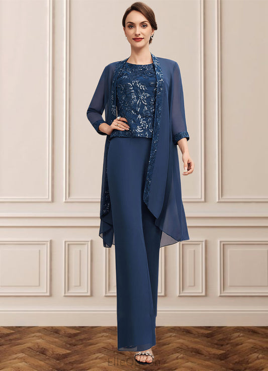 Nancy Jumpsuit/Pantsuit Scoop Neck Floor-Length Chiffon Lace Mother of the Bride Dress With Sequins DG126P0014567
