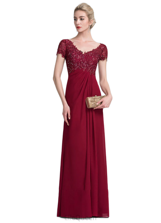 Eleanor A-Line V-neck Floor-Length Chiffon Lace Mother of the Bride Dress With Ruffle Beading DG126P0014569