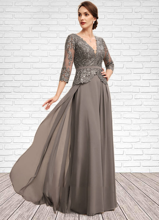 Paris A-Line V-neck Floor-Length Chiffon Lace Mother of the Bride Dress With Sequins DG126P0014574