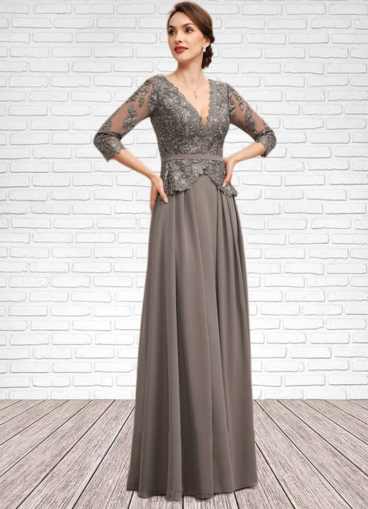 Paris A-Line V-neck Floor-Length Chiffon Lace Mother of the Bride Dress With Sequins DG126P0014574