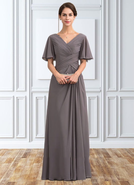 Paisley A-Line V-neck Floor-Length Chiffon Mother of the Bride Dress With Ruffle DG126P0014581