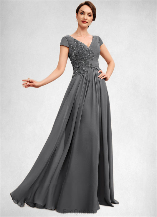 Kennedy A-Line V-neck Floor-Length Chiffon Mother of the Bride Dress With Ruffle Lace Beading Sequins DG126P0014582