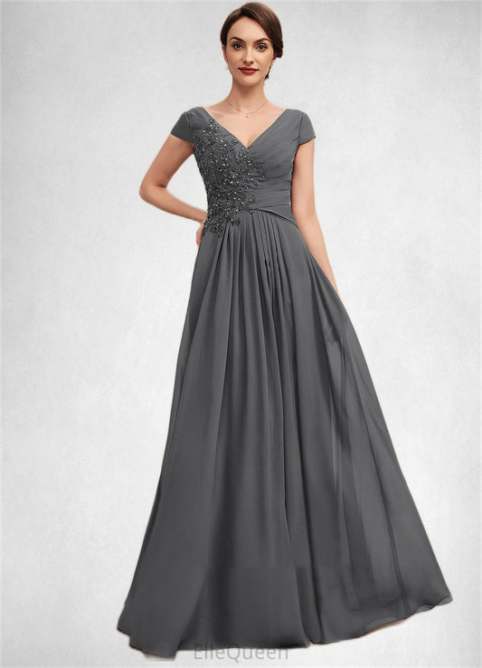Kennedy A-Line V-neck Floor-Length Chiffon Mother of the Bride Dress With Ruffle Lace Beading Sequins DG126P0014582