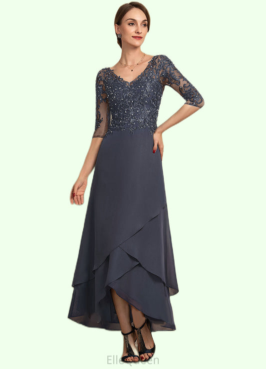 Asia A-line V-Neck Asymmetrical Chiffon Lace Mother of the Bride Dress With Beading Sequins DG126P0014584