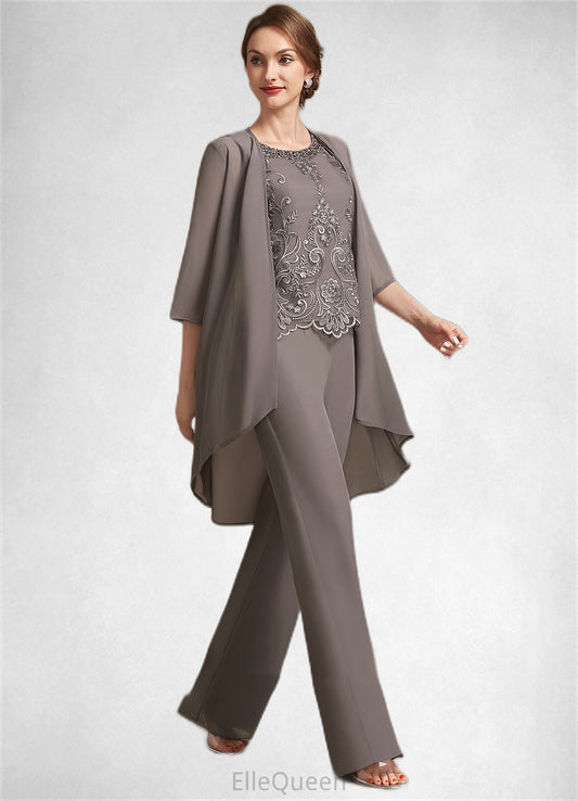 Delilah Jumpsuit/Pantsuit Scoop Neck Floor-Length Chiffon Lace Mother of the Bride Dress With Beading Sequins DG126P0014585