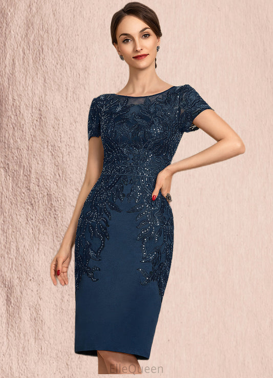 Michelle Sheath/Column Scoop Neck Knee-Length Satin Lace Mother of the Bride Dress With Sequins DG126P0014586