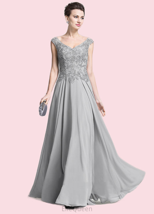 Aria A-Line V-neck Floor-Length Chiffon Mother of the Bride Dress With Appliques Lace DG126P0014974