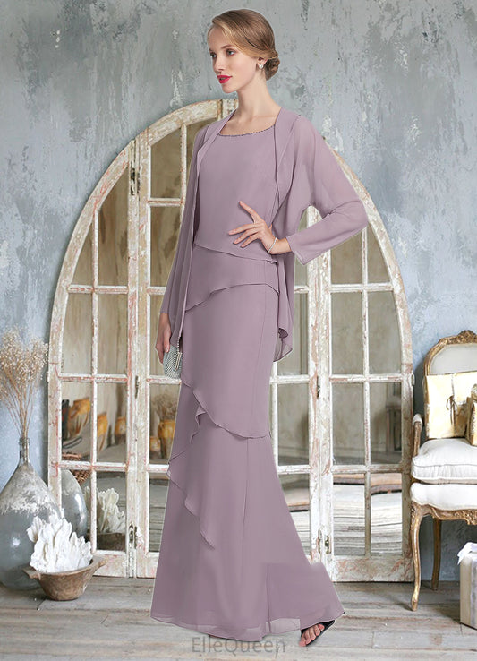Mariam Sheath/Column Scoop Neck Floor-Length Chiffon Mother of the Bride Dress With Beading Cascading Ruffles DG126P0014975