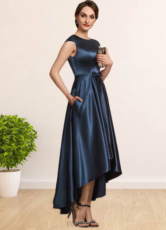 Ariana A-Line Scoop Neck Asymmetrical Satin Mother of the Bride Dress With Bow(s) Pockets DG126P0014976