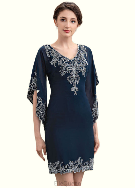 Sydnee Sheath/Column V-neck Knee-Length Chiffon Lace Mother of the Bride Dress With Sequins DG126P0014983