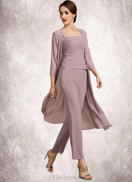 Jordan Jumpsuit/Pantsuit Square Neckline Ankle-Length Chiffon Mother of the Bride Dress With Ruffle DG126P0014984