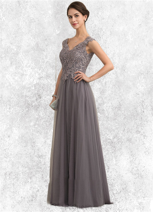 Kimora A-Line/Princess V-neck Floor-Length Tulle Lace Mother of the Bride Dress With Sequins DG126P0014985