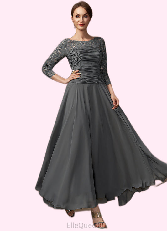 Krista A-Line Scoop Neck Ankle-Length Chiffon Lace Mother of the Bride Dress With Ruffle DG126P0014990