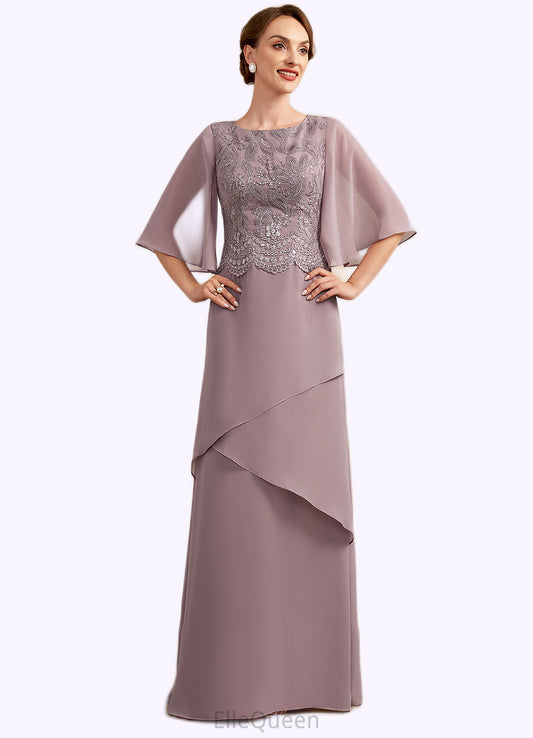 Hannah A-Line Scoop Neck Floor-Length Chiffon Lace Mother of the Bride Dress With Sequins Cascading Ruffles DG126P0014991