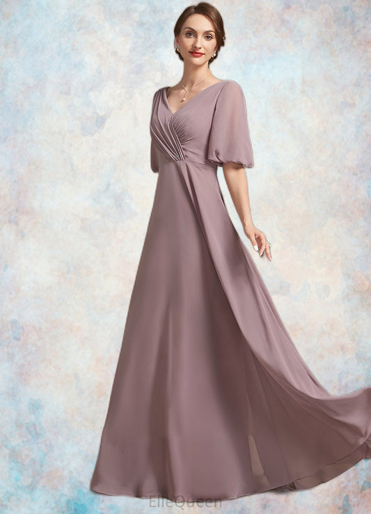 Dana A-Line V-neck Floor-Length Chiffon Mother of the Bride Dress With Ruffle DG126P0014992