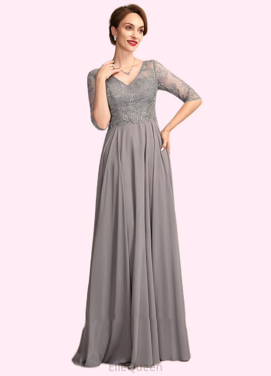 Emily A-Line V-neck Floor-Length Chiffon Lace Mother of the Bride Dress With Sequins DG126P0014999