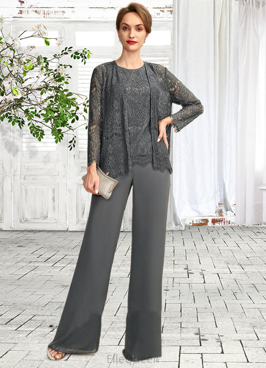 Novia Jumpsuit/Pantsuit Scoop Neck Floor-Length Chiffon Lace Mother of the Bride Dress DG126P0015006