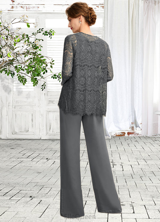 Novia Jumpsuit/Pantsuit Scoop Neck Floor-Length Chiffon Lace Mother of the Bride Dress DG126P0015006