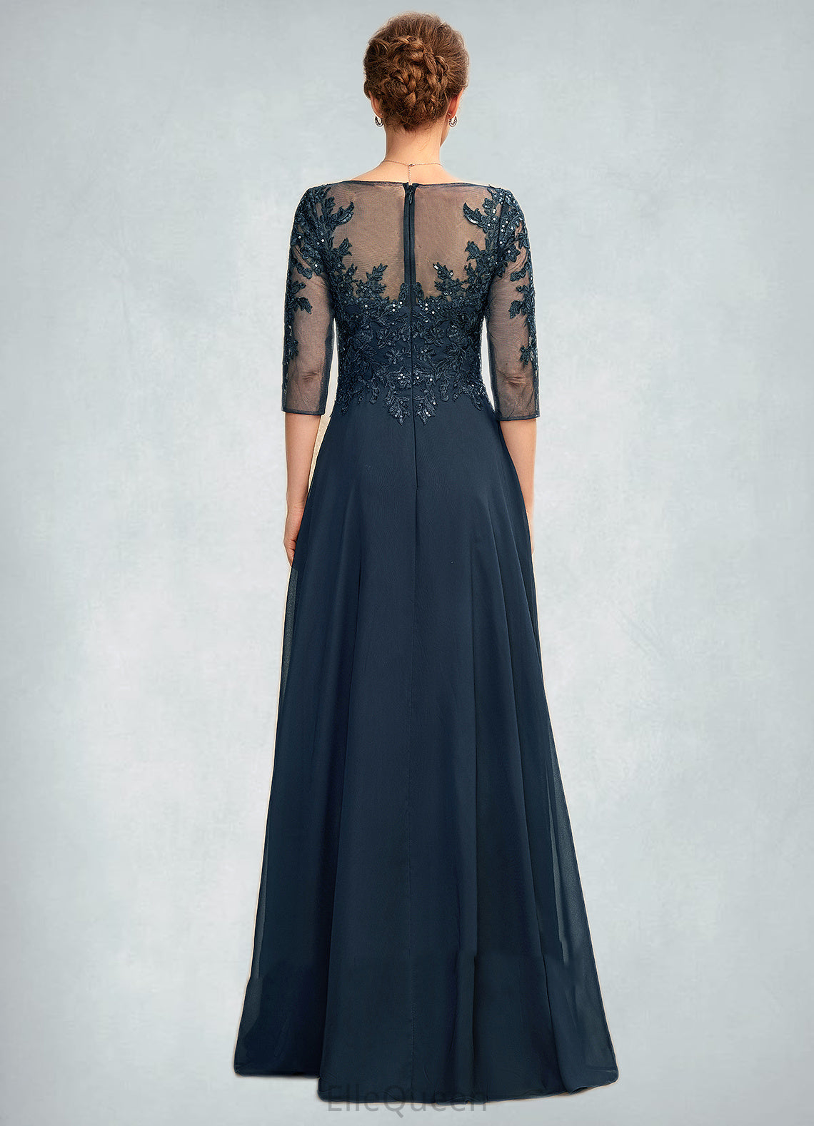 Tiana A-Line V-neck Floor-Length Chiffon Lace Mother of the Bride Dress With Sequins Split Front DG126P0015014