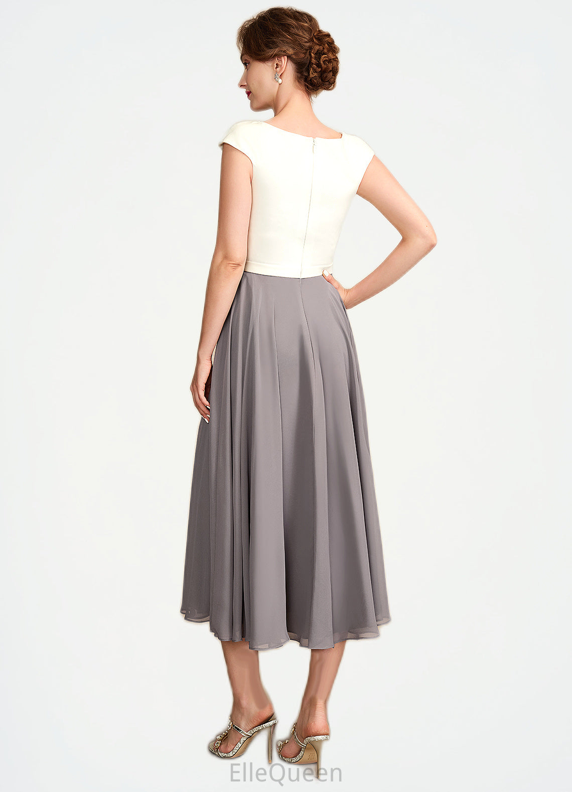 Skylar A-Line V-neck Tea-Length Chiffon Mother of the Bride Dress With Ruffle Beading Sequins DG126P0015016